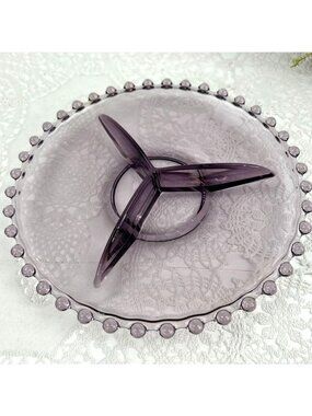Vintage Imperial Candlewick Divided Serving Dish Tray 3 Part Amethyst Purple 9"